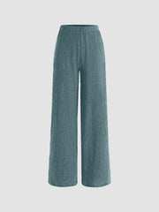 Solid Texture Elastic Waist Trousers