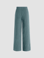 Solid Texture Elastic Waist Trousers