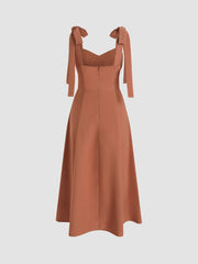 Solid Bowknot Corset Midi Dress