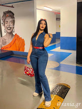 Denim Collar Flare Leg Jumpsuit