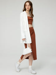 Solid Rib Crop Tank Top & Slit Skirt Set