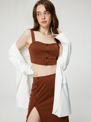 Solid Rib Crop Tank Top & Slit Skirt Set