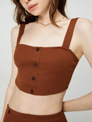 Solid Rib Crop Tank Top & Slit Skirt Set