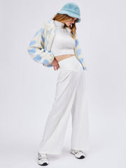 Solid High Waist Knitted Wide Leg Trousers