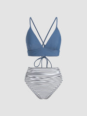 Striped Strappy Bikini Swimsuit