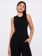 Solid Sleeveless Wide Leg Jumpsuit