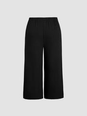 Solid Elastic Waist Pocket Wide Leg Pants Curve & Plus