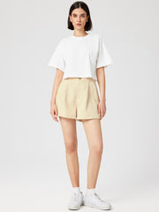 Cotton-blend Round Neckline Oversized Crop Top