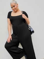 Scoop Neckline Short Sleeve Wide Leg Jumpsuit Curve & Plus