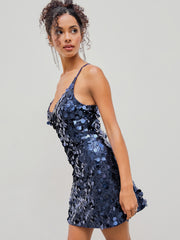 Sequins U-neckline Criss Cross Mini Dress