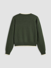Round Neckline Graphic Bear Long Sleeve Sweater