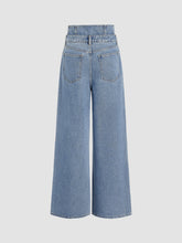 Double High Rise Solid Button Wide Leg Jeans