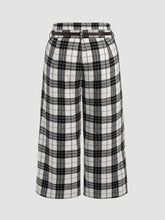 Houndstooth Mid Waist Belted Wide Leg Trousers Curve & Plus