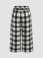 Houndstooth Mid Waist Belted Wide Leg Trousers Curve & Plus