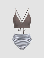 Striped Strappy Bikini Swimsuit