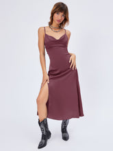 Solid Cowl Neck Slit Midi Dress