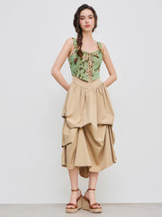 Floral & Butterfly Lace Up Crop Tank Top
