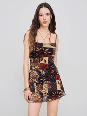 Floral & Leaf Print Mini Dress