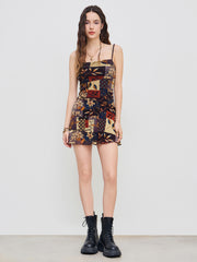 Floral & Leaf Print Mini Dress