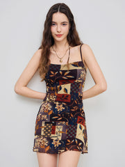 Floral & Leaf Print Mini Dress