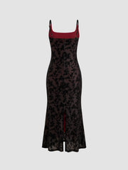 Square Neck Floral Ruched Maxi Dress