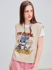 I'M PUNK Knit Rabbit Embroidery Vest