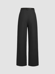 Petite Mid Rise Solid Straight Leg Trousers With Belt