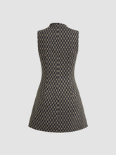 High Neck Checks Ruched Mini Dress