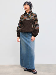 Fleece Collar Floral Cat Knotted Sweatshirt