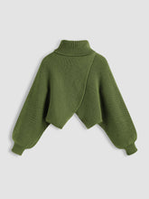 High Neck Solid Knitted Long Sleeve Crop Sweater