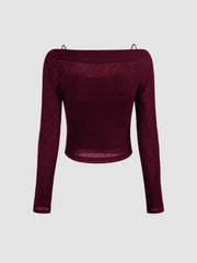 Boat Neck Long Sleeve Two-piece Top