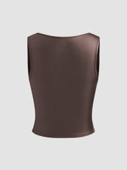 Square Neck Solid Ruched Crop Tank Top