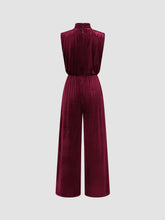 Velvet High Neck Ruched Zipper Wide Leg Jumpsuit