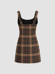 Scoop Neckline Checks Zipper Mini Dress