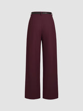 Petite Mid Rise Solid Straight Leg Trousers With Belt