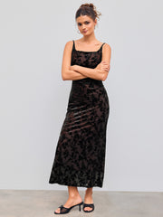 Square Neck Floral Ruched Maxi Dress