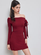 Asymmetrical Neck Ruched Knotted Mini Dress
