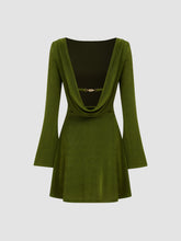 Boat Neck Solid Backless Mini Dress