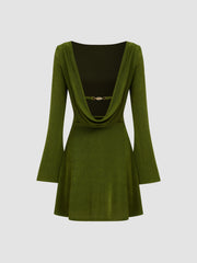 Boat Neck Solid Backless Mini Dress