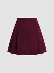 Corduroy Mid Rise Pleated Mini Skirt