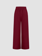Petite Mid Rise Solid Drawstring Pocket Wide Leg Trousers