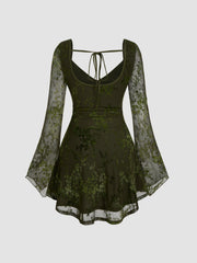 Sweetheart Lace Floral Knotted Mini Dress