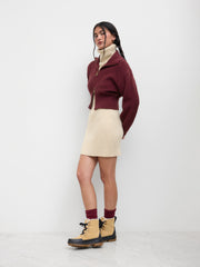 Knit Zip Through Cropped Long Sleeve Top