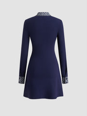 Cotton-blend Collar Tartan Contrasting Binding Mini Dress