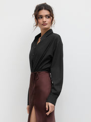Collar Solid Button Long Sleeve Shirt Bodysuit