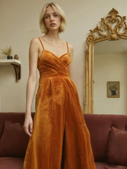 Velvet Solid Cross Wide Leg Jumpsuit