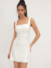 Sequin U-neckline Ruched Mini Dress