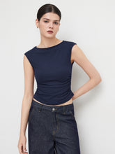 Boat Neck Solid Ruched Tank Top