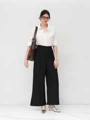 Petite Solid High Waist Knitted Wide Leg Trousers