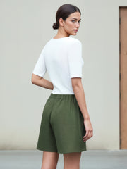 Asymmetrical Neck Solid Short Sleeve Knitted Tee